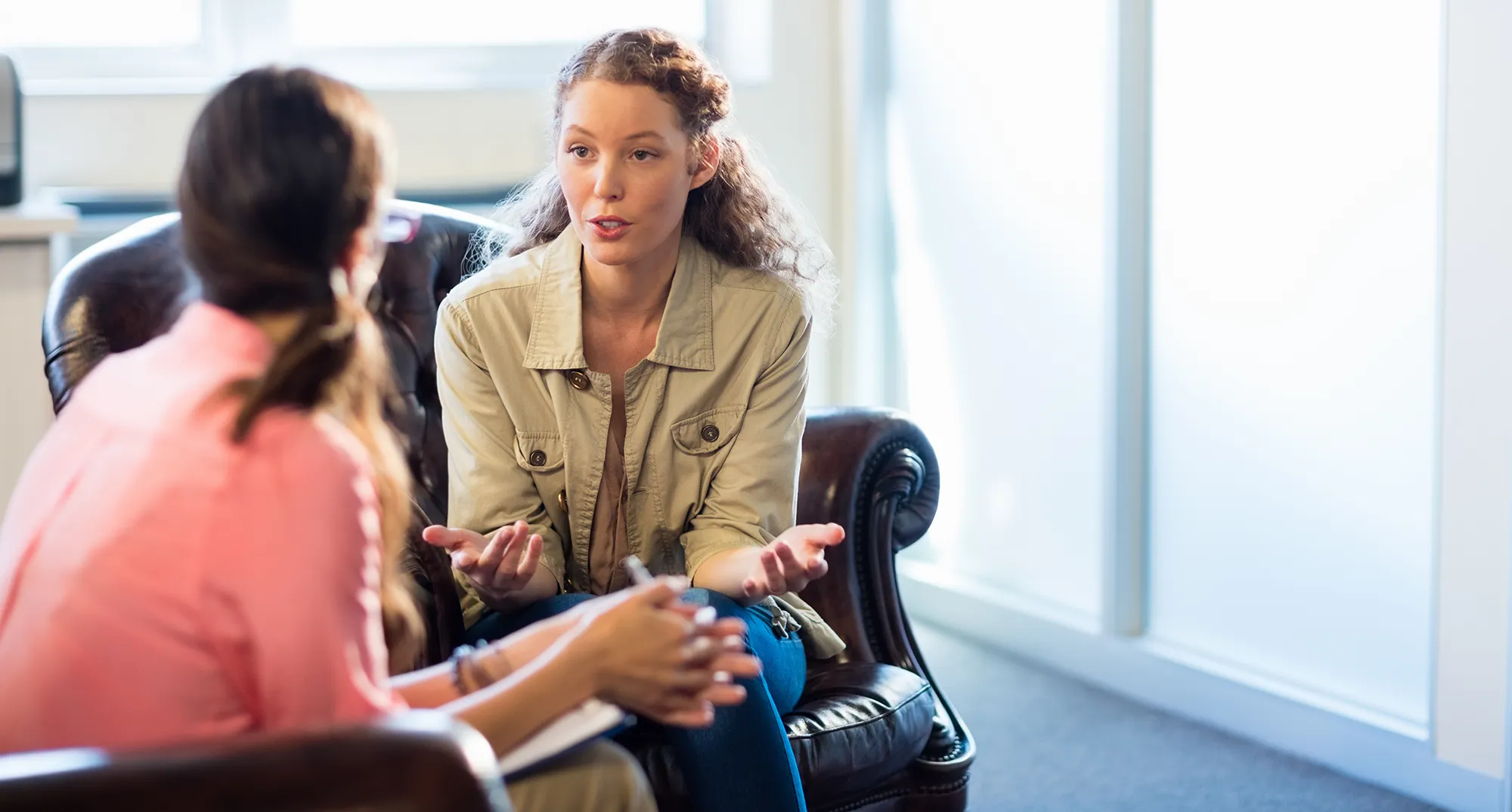 A woman talking to someone